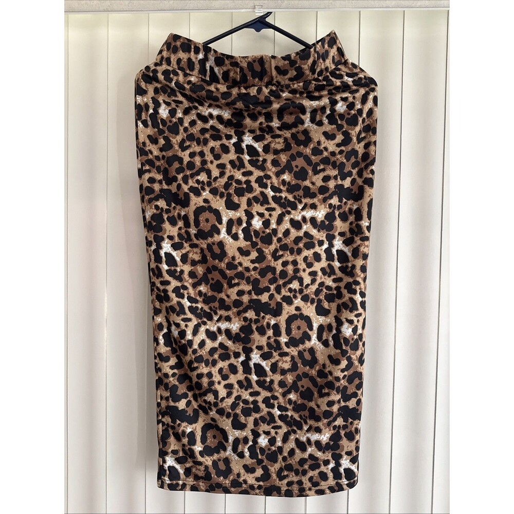MakeMeChic Leopard Print Below Knee Stretchy Pencil Skirt L